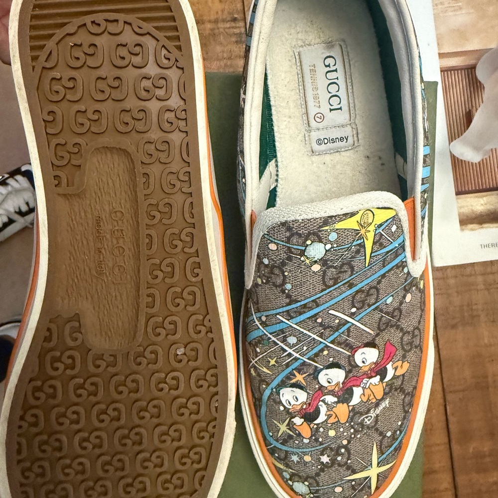 Gucci Disney Slip-On Sneakers - Gray and Orange